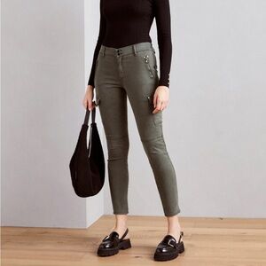 Mos Mosh Skinny Low Rise Stretch Denim Cargo Pants in Washed Green, Sz 28